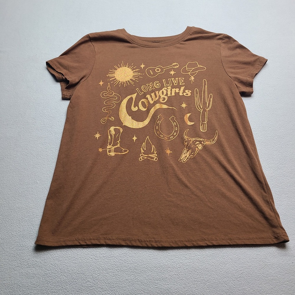 Wound Up Graphic Tee Juniors L Brown Excellent Long Live Cowgirls Western Shirt